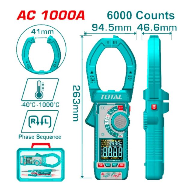 Pince multimètre numérique à courant alternatif - TOTAL TMT7610001 - Ecran couleur