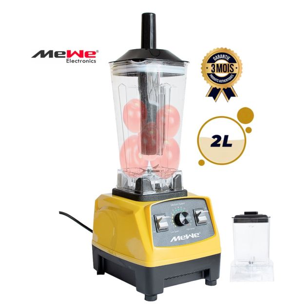 Blender/Mixeur Broyeur à Glace Haute Vitesse Avec Protection Contre Les Surtensions - MEWE - MWBLD-HS07Y - 1000 Watts - Bol 2 L Avec 1 Bol Sec 350 ml - 15 Vitesses - Bols Plastiques