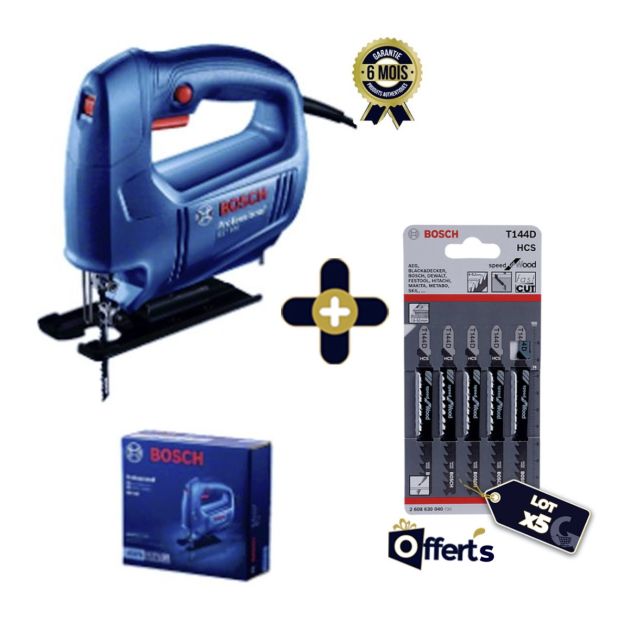 Scie sauteuse BOSCH GST 650 - 450W + 1 Lot de 5 Lames de scie sauteuse en acier Offertes - 6 Mois