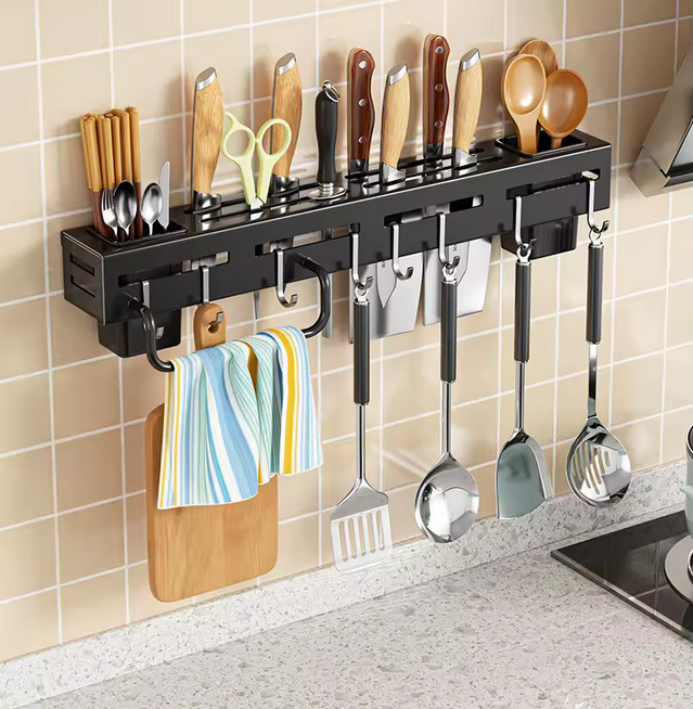 Organisateur de rangement mural en gros d'usine couteau de cuisine cuillère porte-ustensiles avec porte-serviettes