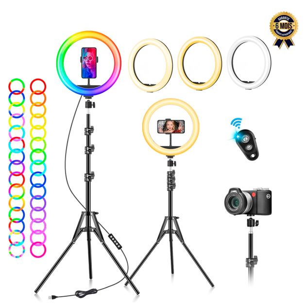Ring Light avec trépied et support de téléphone - 25,4 cm