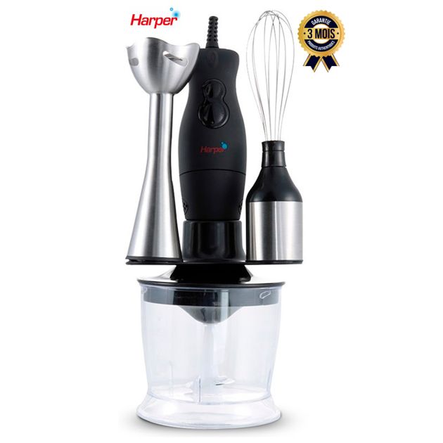 Mixeur Plongeant 3en1 - HARPER - SMS699 - 250W - 2 Vitesses - Bol Hachoir 0.5 L - Verre doseur 700 ml