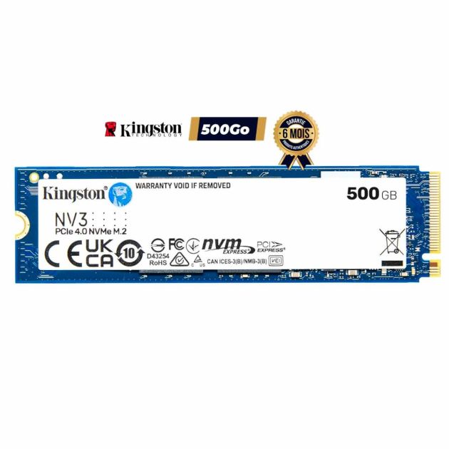 isque dur interne SSD - Kingston NV3 - 500Go - NVMe PCIe 4.0 - M.2 - Jusqu'a 5000 MB/s