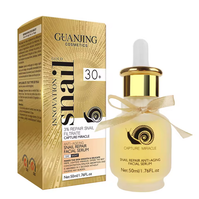 Sérum de soin du visage réparateur d'escargots de Guanjing produits de soin de la peau à tonalité uniforme sérum nourrissant hydratant pour la peau vente en gros