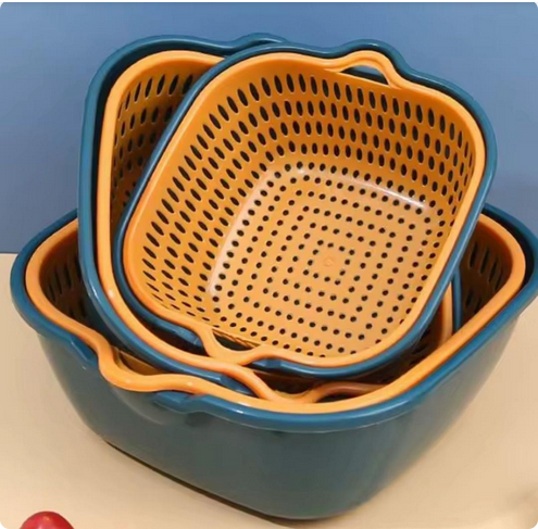 Vente en gros de passoire en plastique 6 en 1, ensemble de paniers à mailles de nettoyage de vidange de légumes et de fruits, bol de lavage d'évier pour la cuisine