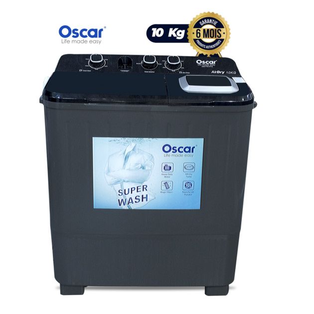 Machine à Laver Semi-Automatique 10Kg- OSCAR - OSC-TTB-XP10 Noir 6 Mois