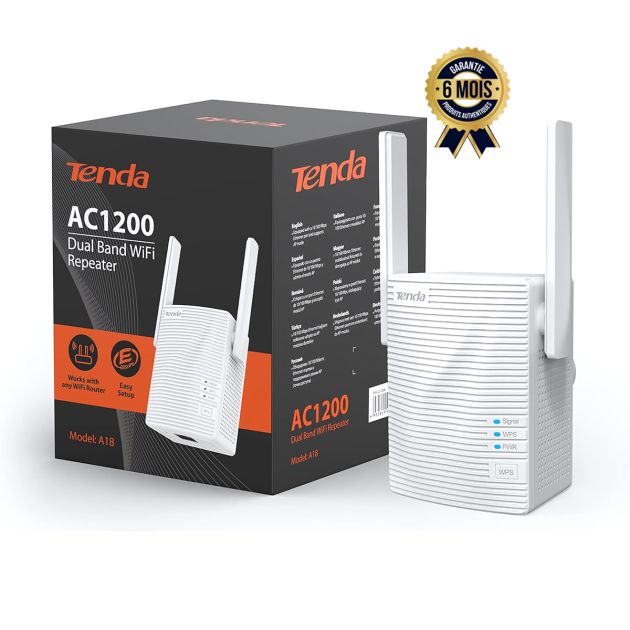 Répéteur Gigabit de Signal WiFi - Double Bande - Tenda A18 AC1200