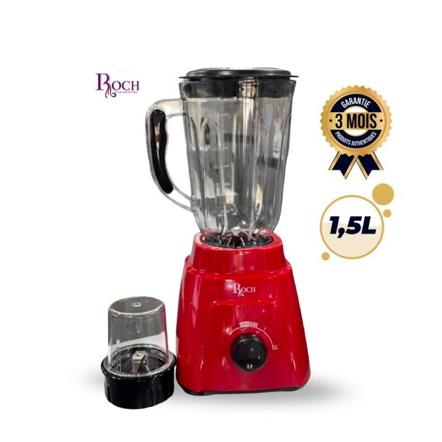 Blender - Mixeur 2en1 - Roch - RBL-112-C - 400W - Grand bol plastique 1,5 Litre + 1 bol broyeur à se