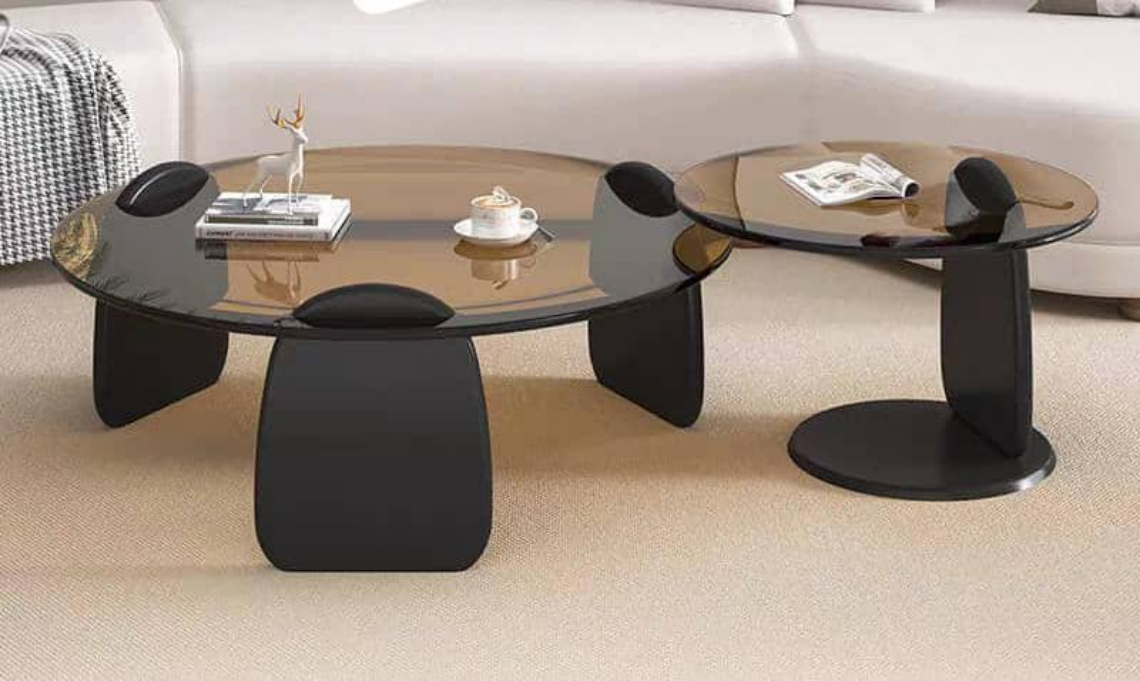 Table à thé en verre trempé moderne simple créative salon lumière luxe rond ménage petit appartement table