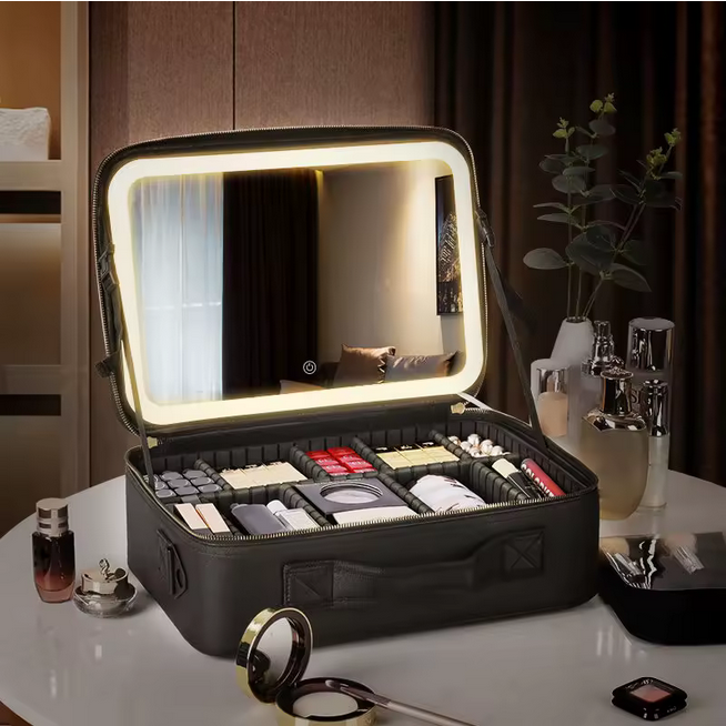 Sac organisateur cosmétique trousse de maquillage trousse de toilette étanche avec miroir à lumière LED