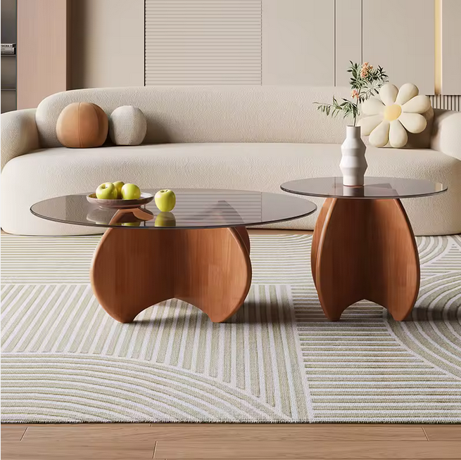 Table centrale moderne simple face en bois en forme de verre Table basse légère de couleur naturelle Meubles de table pour la maison et l'hôtel