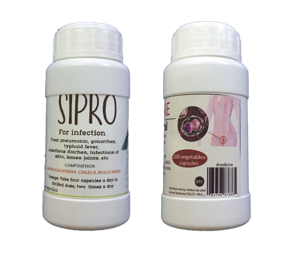 Sipro est un antibiotique naturel pour le traitement de la pneumonie, de la gonorrhée, de la fièvre typhoïde, de la diarrhée, des infections de la peau, des os, des articulations, etc.
