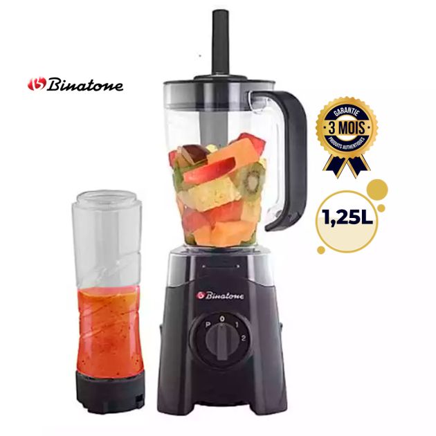 Blender/Mixeur et Smoothie - Binatone - BLS360 - 300w - 1,25 L + gobelet à smoothie 0,5 L - 2 Vitesses et pulse