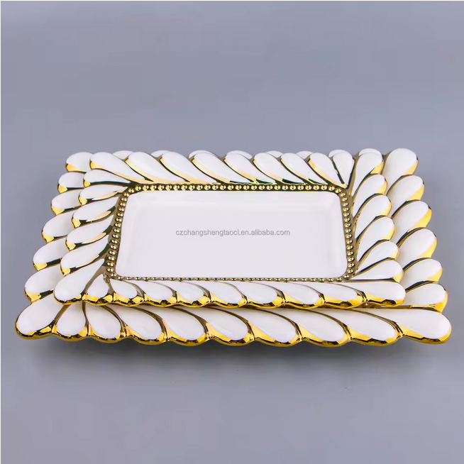 Ensembles de vaisselle en céramique de style vintage de haute qualité assiette et bol en or vaisselle à manger en porcelaine vente en gros écologique