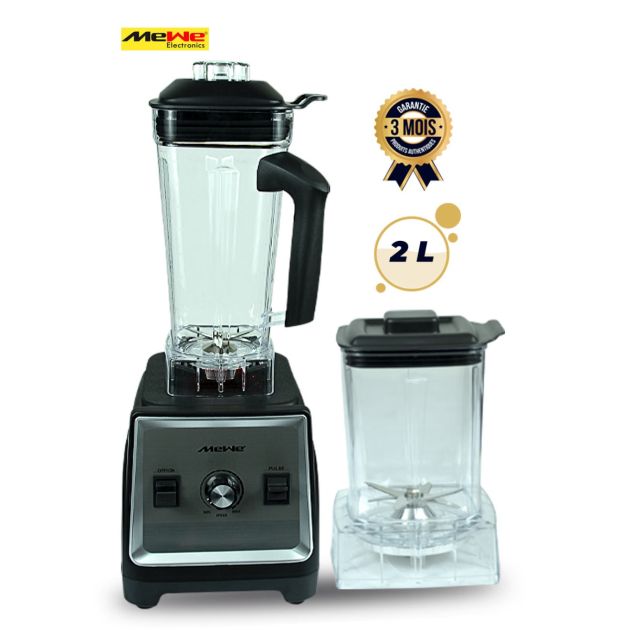 Blender - Broyeur à glace - MEWE - MWBLD-HSB01BK-1800 - 1800 watts - 6 Lames - Pichet en plastique 2 Litres avec 1 bol sec - 20 vitesses