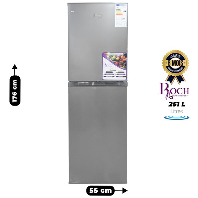 Réfrigérateur Combiné ROCH - RFR-310DBL - 251 Litres - Gris -