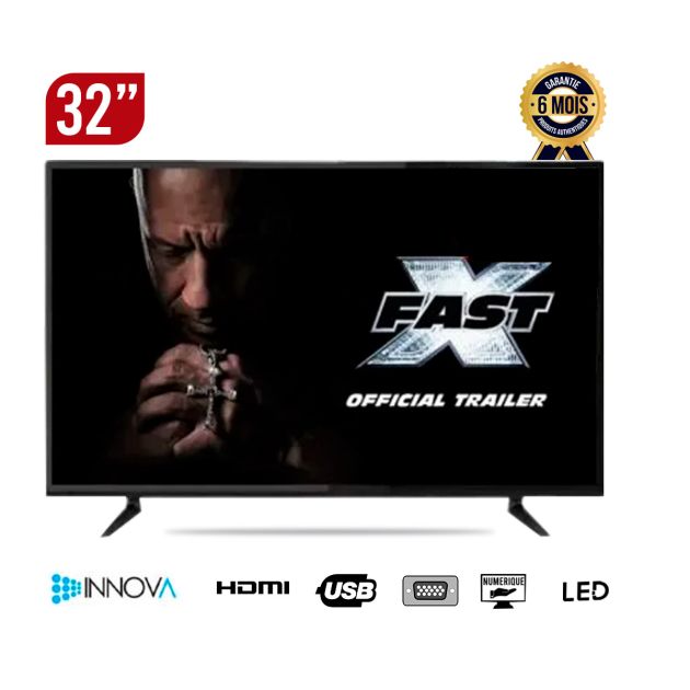 TV INNOVA - 32 pouces - LED - 32SHH555 HD Ready - Régulateur de tension + décodeur intégré - 06 mois