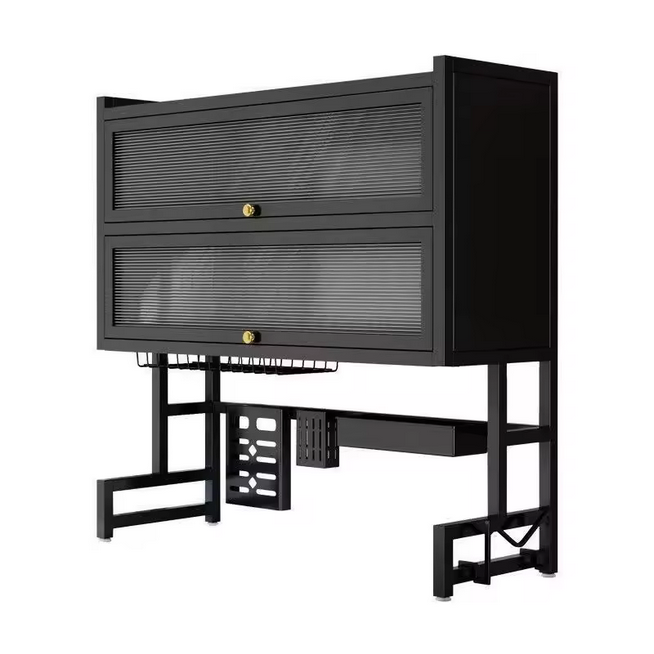 Évier de cuisine armoire porte support comptoir évier étagère avec porte anti-poussière couverts planche à découper égouttoir bol plaque organisateur
