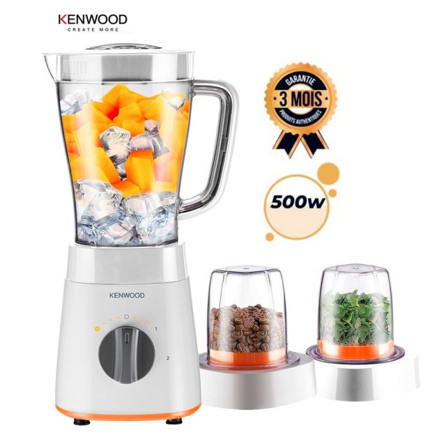 Blender Smoothies Ice Crusher - KENWOOD - BLP15.360WH - 500 watts - 1,5 litres - 2 bols (broyeur à grains et hachoir)