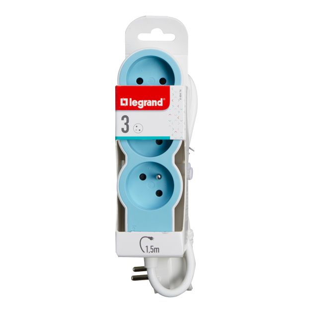 Rallonge multiprise - 3 prises 2P+T Surface - Legrand 049474 - Cordon 1.5m - Blanc et bleu