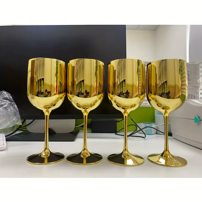 vente de 6 verrres a vin doré plaqué or brillant réutilisable incassable en plastique verres à vin rouge flûtes à champagne coupe gobelets pour fête mariage