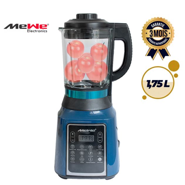 Blender - Mixeur Chauffant Multifonction Digital - MEWE - MWBLD-SS02BL - 500W et 800W - 1,75L - 30 000 RPM - Bols en Verre Ultra-Résistants