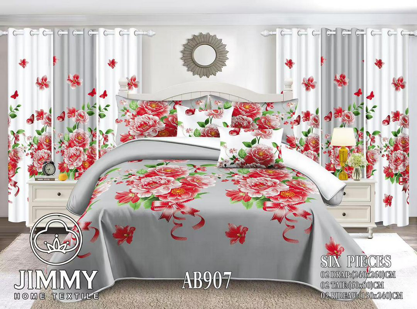 Ensembles de couette avec taie d'oreiller ensemble de draps de lit usine pratique en gros personnalisé imprimé automne conception  + rideau