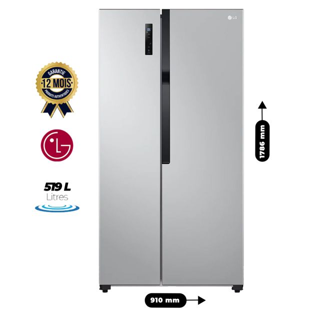 RéfrigérateurLG - Side By Side - No Frost - Multi Air Flow - Avec Compresseur Smart Inverter - LG - GCFB507PQAM - 519 L- Économique A+ - Argent -12 Mois De Garantie
