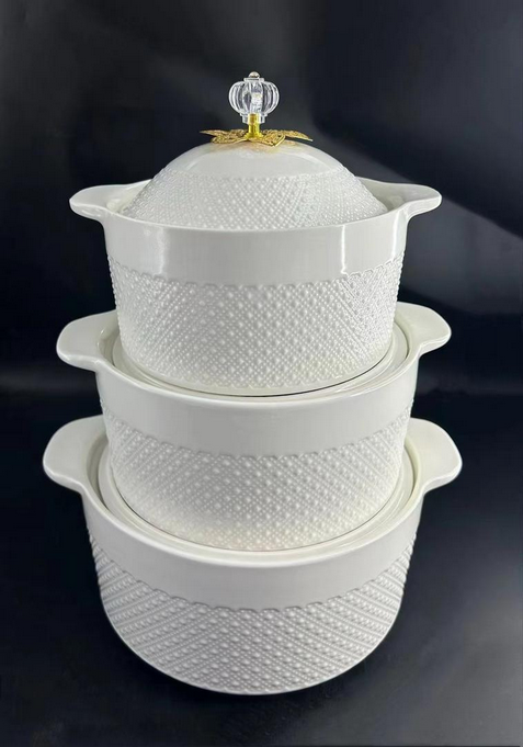 Soupière en céramique de porcelaine blanche 2,8L avec couvercle 2,8l Home Essentials 1qt. Casserole couverte par panier tissé