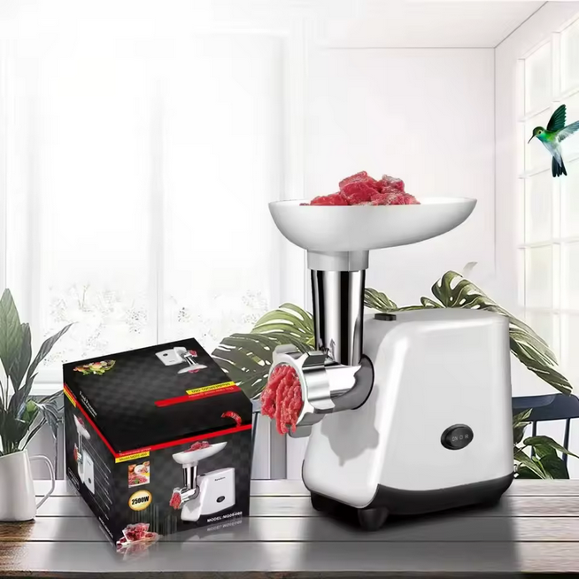 Hachoir à viande électrique semi-automatique multifonctionnel de grande capacité en acier inoxydable de petite taille, blanc, adapté à 4-5 personnes