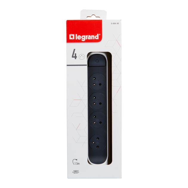 Rallonge multiprise avec bloc rotatif 4 prises 2P+T - Legrand 049446 - Cordon 1,5m