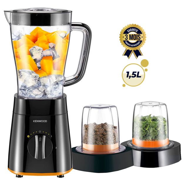 Blender Kenwood BLP15.360BK - 500 W - 1,5 litre - 2 Bols (Broyeur à Grains et Hachoir)
