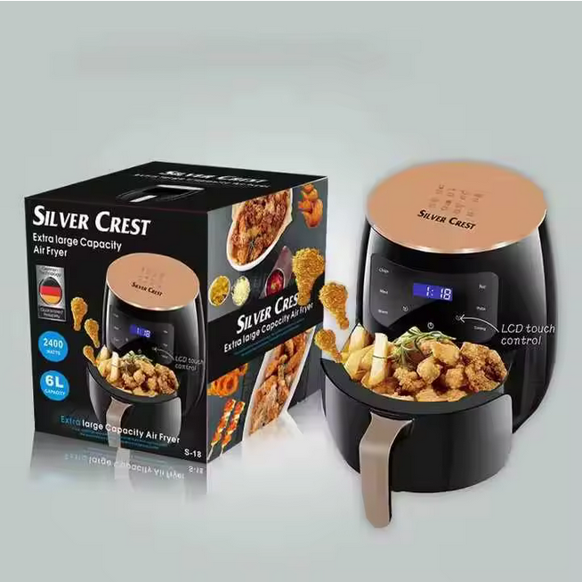 Friteuses à air USINE Personnalisé 2400W 6l Haute capacité Multifonctionnel Air Fryer Four Allemand Digital Power Smart