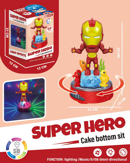 lumière rotative électrique universelle Stunt Super Hero Four base de gâteau en option jouets musicaux pour enfants
