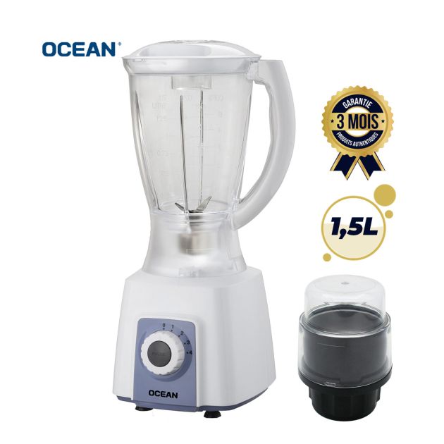 Blender - Mixeur - Ocean - OCBL550G - 550 watts - 4 vitesses - Bol de 1,5 L avec 1 bol sec - Bols en plastique - Lames en acier inoxydable