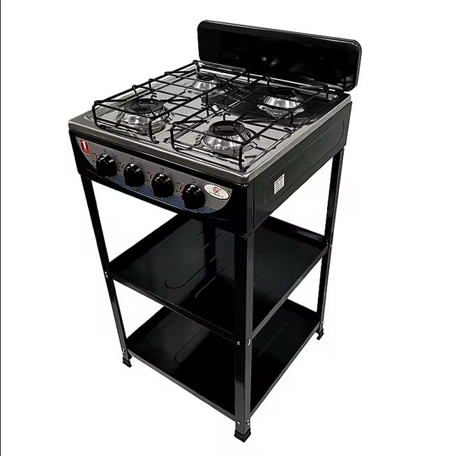 Fournisseur doré, nouveau design moderne, prix raisonnable, couvercle de cuisinière à gaz sur pied, table de cuisson avec étagères de brûleur
