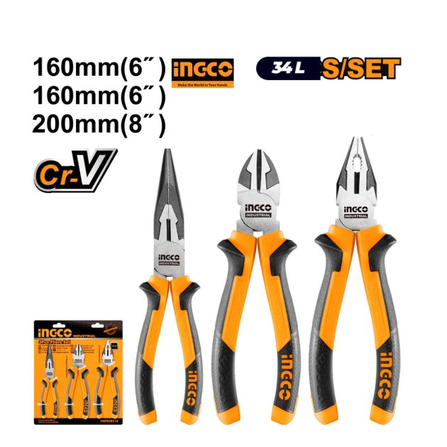 Jeu de Pinces - Pince combinée 8″ - Pince à long bec 6″ - Pince coupante 6″ - INGCO HKPS28318
