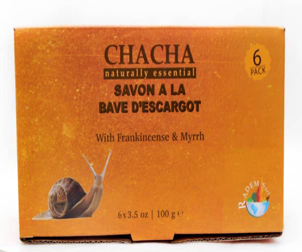 Cha Cha Savon à la bave d'escargot, treatment of Pimples, Eczema, Acne, Remove Wrinkles,  Remove Stretchmarks, Treat Heat Rashes, Whitens the body