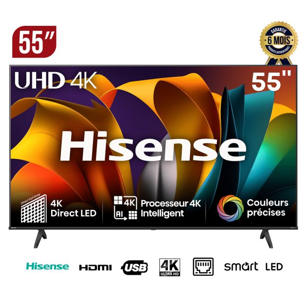 TV Smart Hisense - 55 pouces - 55A6N- 4K ULTRA HD - Noir - 6 mois de garantie